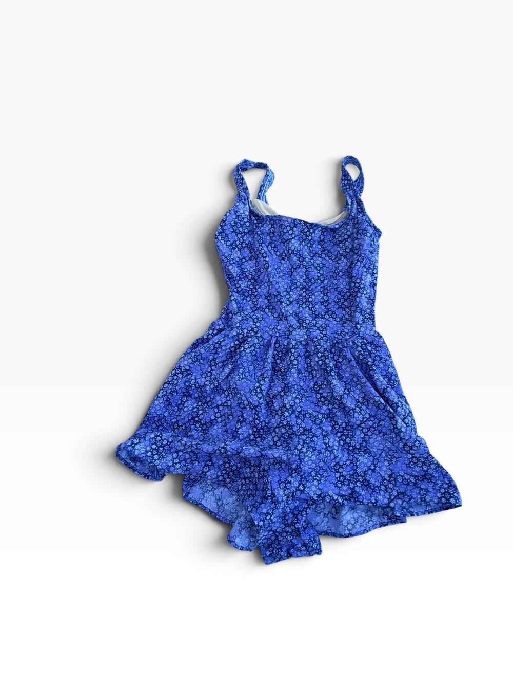 Vintage Beach Native Blue Floral Swim Dress Swimsuit Size 12 Built-In Bra
